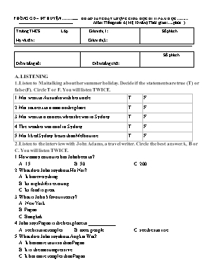 Đề khảo sát chất lượng giữa học kì II môn Tiếng Anh 6 (Hệ 10 năm)